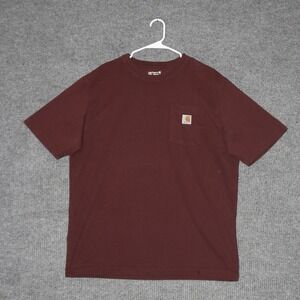 Carhartt T Shirt Mens L Burgundy Loose Fit Short Sleeve Pocket Embroidered Logo